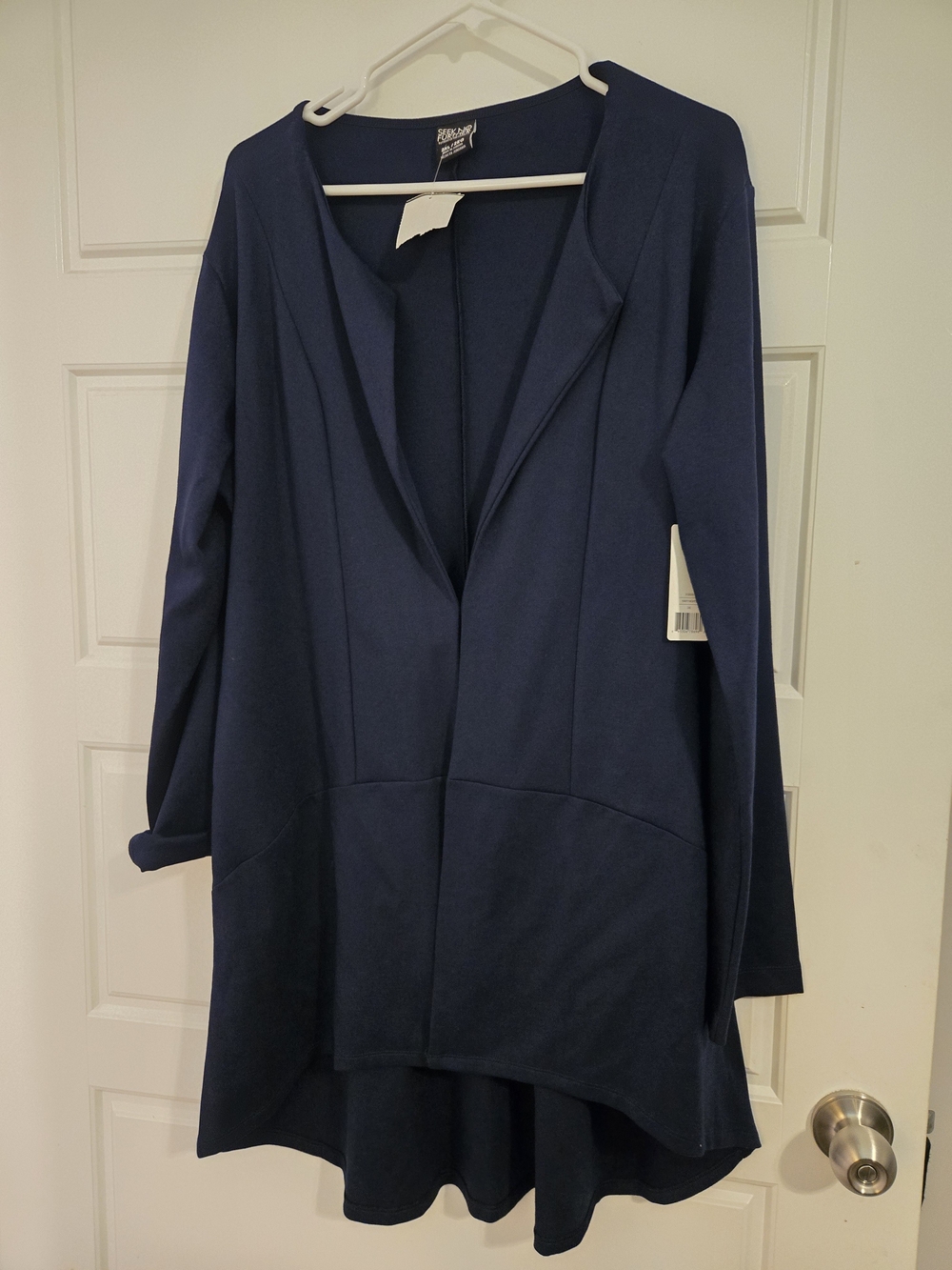 PLUS SIZE Seek No Further Navy Open Front High/Low Stretch Suit Jacket
